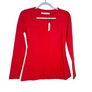 Susana Monaco V-Neck Long Sleeves Top - Cherry Blossom Red NWT Size Medium